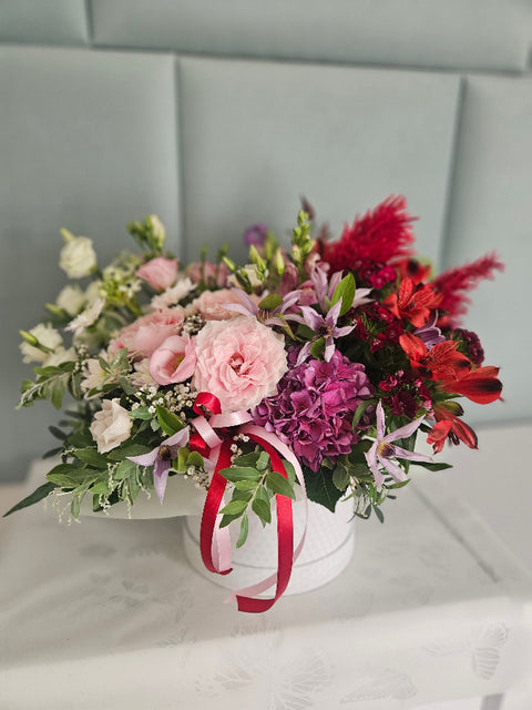 Art flowerbox růžový, červený a fialový stínovaný