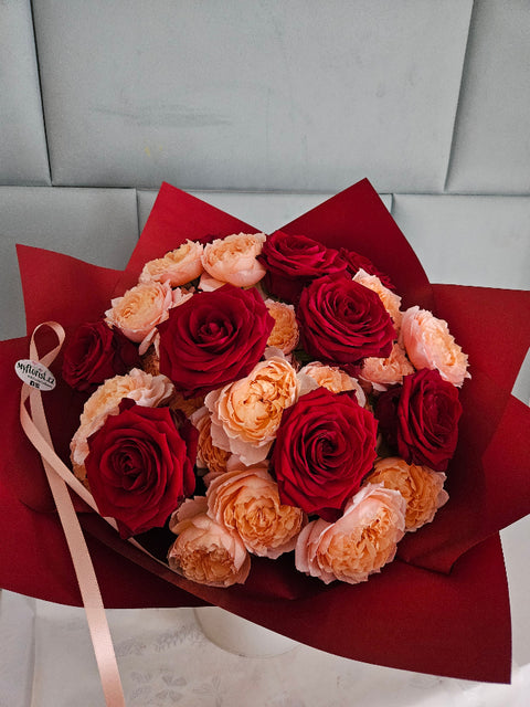 Peony & Red Rose Bouquet
