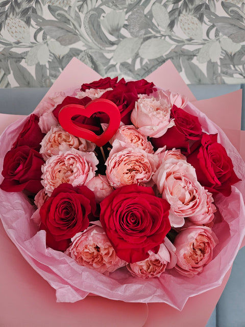 Peony & Red Rose Bouquet