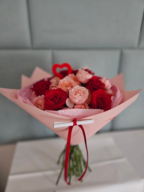 Peony & Red Rose Bouquet