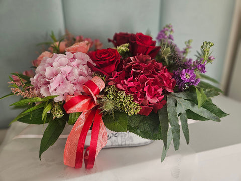 Art flowerbox růžový, červený a fialový stínovaný