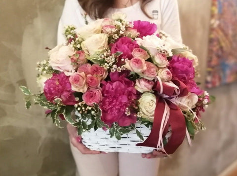 Rose Basket with Peonies